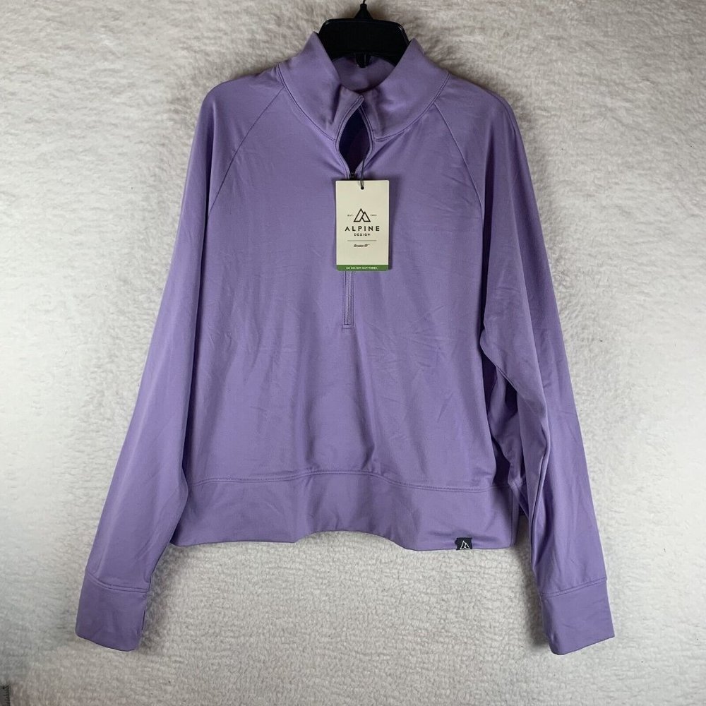 Alpine Design Shirt Lilac Womens Medium Purple Thumbhole Field Knit 1/4 Zip 7103